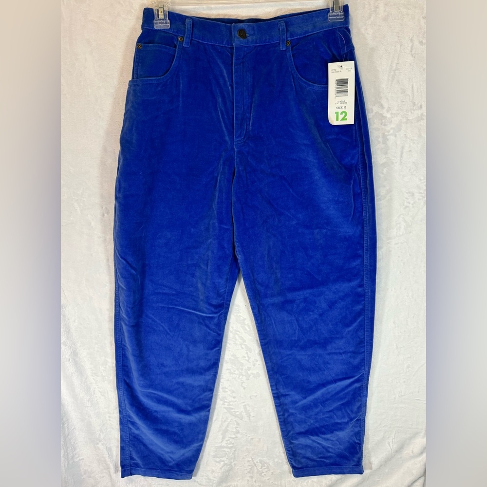 NWT Lizwear Petite Blue Velvet Pants Size 12P Vintage Liz Claiborne Jewel Tone